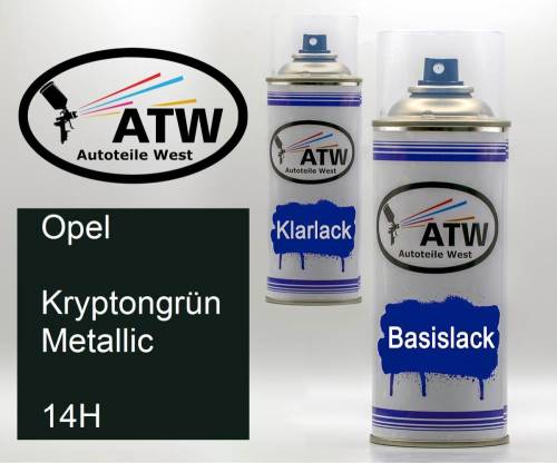 Opel, Kryptongrün Metallic, 14H: 400ml Sprühdose + 400ml Klarlack - Set, von ATW Autoteile West.